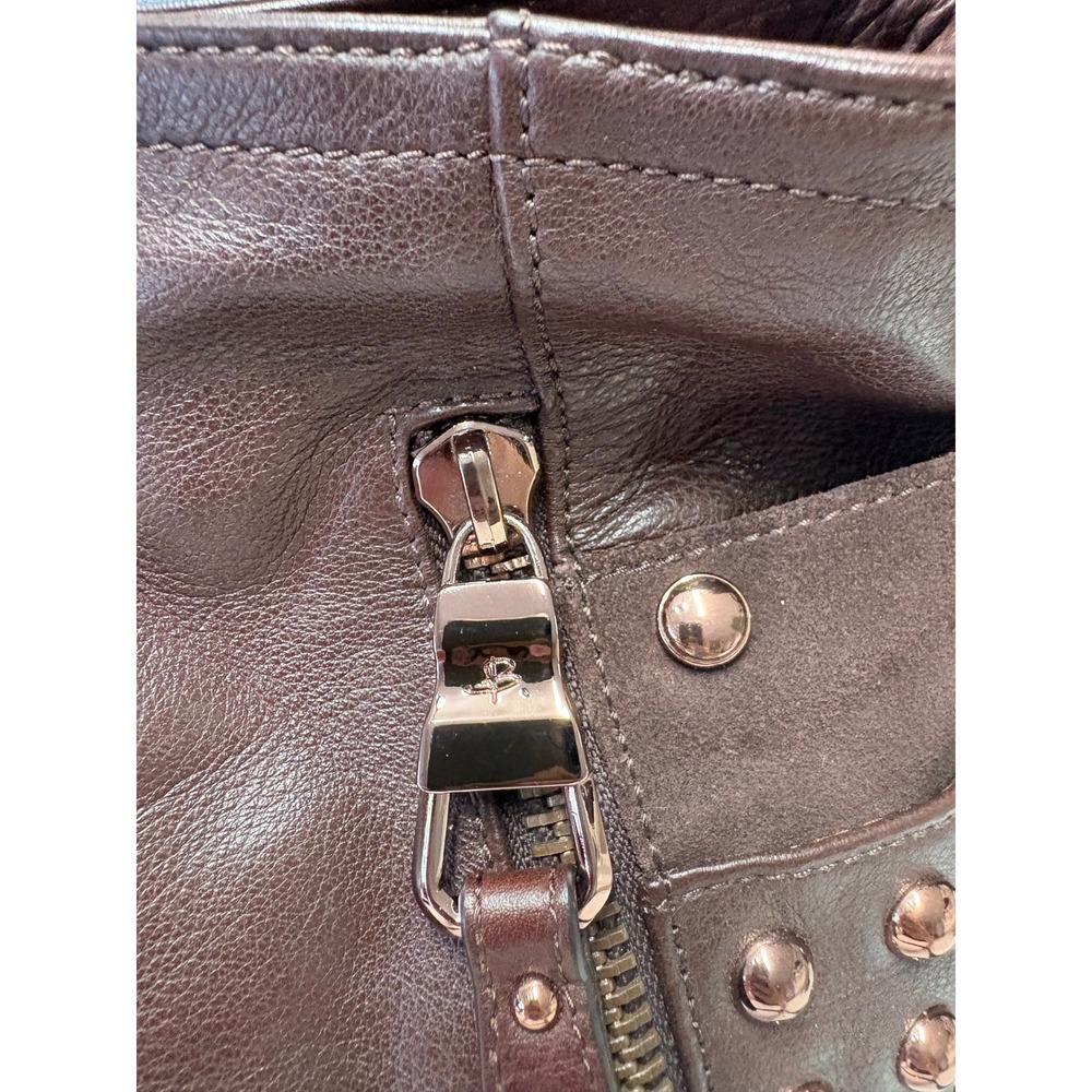 B. Makowsky Brown Leather Studded Crossbody Bag Rose Gold Hardware Pocket - Picture 3 of 12
